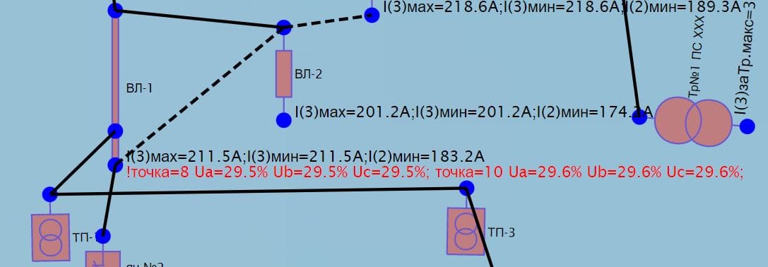 потеря напряжения сети на схеме